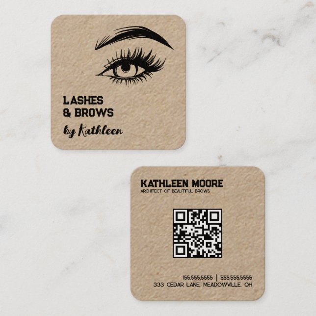 Brows och fransar QR Fyrkantigt Visitkort (Fram/baksida)