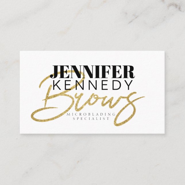 Brows Specialist Guld Glitter Typografi Modern Visitkort (Framsida)