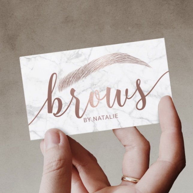 Brows Typography Eyebrow Salon Microblading Marble Visitkort (Skapare uppladdad)