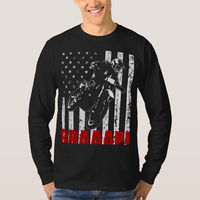Brraaap Dirt Bike American Flag Motocross Biker 4t T Shirt (Framsida)