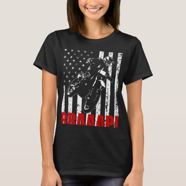 Brraaap Dirt Bike American Flag Motocross Biker 4t T Shirt (Framsida)