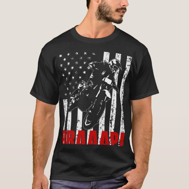 Brraaap Dirt Bike American Flag Motocross Biker 4t T Shirt (Framsida)