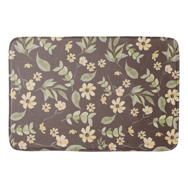 Brrown Whimsy Retro Blommönster  Badrumsmatta (Framsidan)