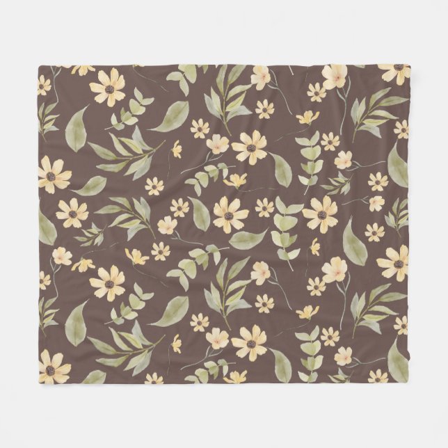 Brrown Whimsy Retro Blommönster  Fleecefilt (Framsidan (Horisontell))