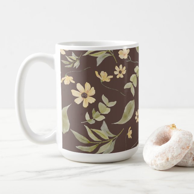 Brrown Whimsy Retro Blommönster  Kaffemugg (Med munk)