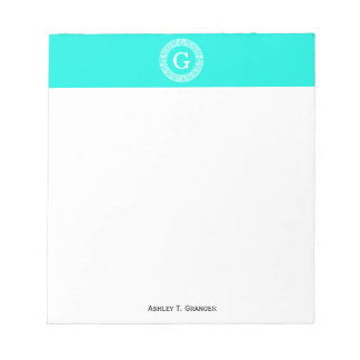 Brt Aqua Wht Grekiska Nyckel Rnd Ram Initial Monog Anteckningsblock