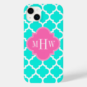 Brt Aqua Wht Moroccan #5 HotPink2 Initial Monogram