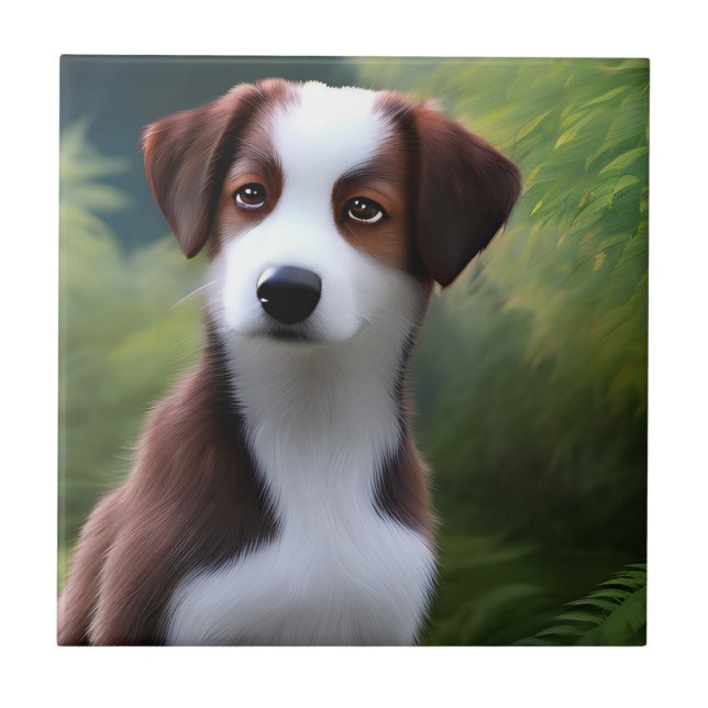Bruce The Gräns Collie Puppy, Ceramic Tile Kakelplatta (Framsidan)
