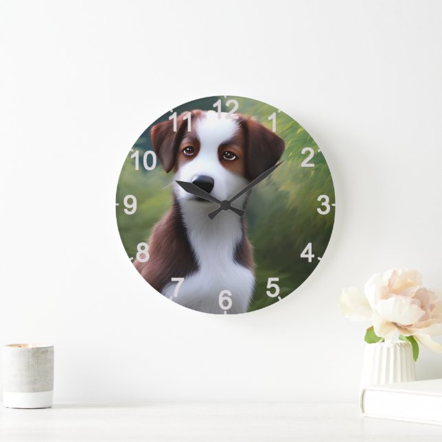 Bruce The Gräns Collie Puppy, Wall Clock Stor Klocka (Hem)