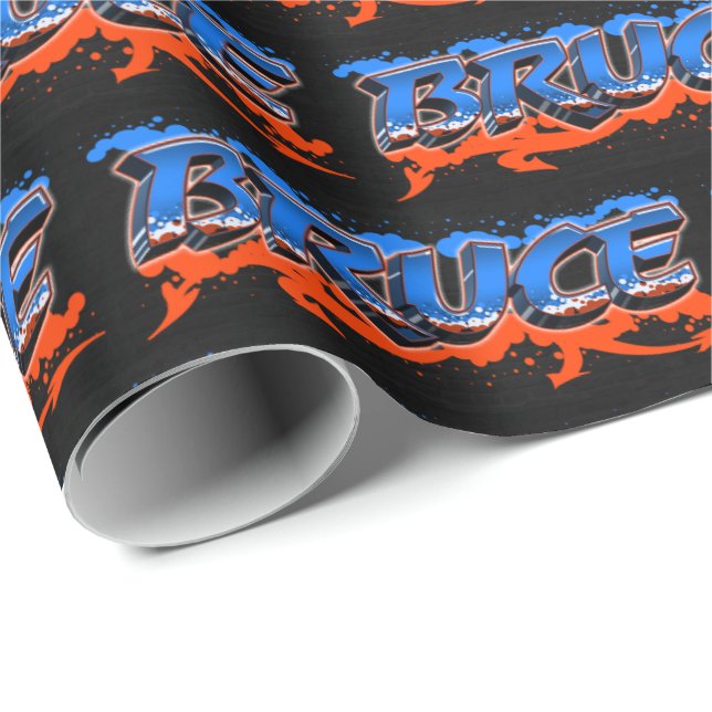 Bruce Vorname Name Graffiti blue orange Presentpapper (Rullad Hörn)