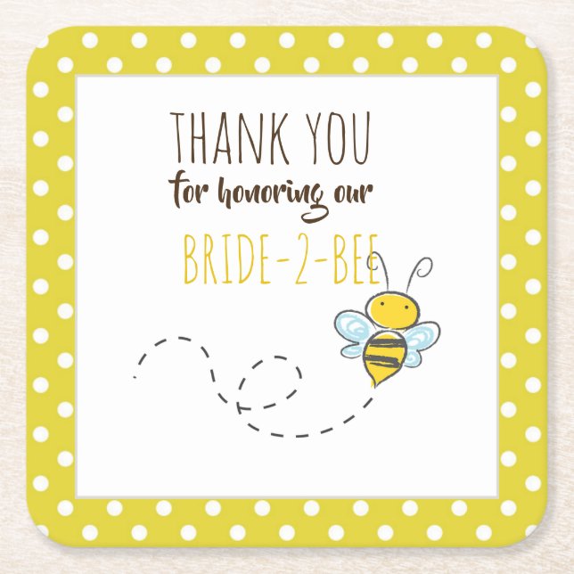 Brud 2 BEE Söt Gul Bröllops- eller Möhippa- firand Underlägg Papper Kvadrat (Framsidan)