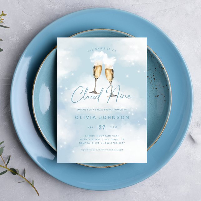 Brud är på molnet 9 Bridal Brunch Champagne Inbjudningar (Skapare uppladdad)