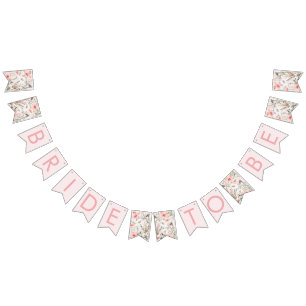 Brud Att Bli Girlang Banner med Rosa Vildblommor Vimplar