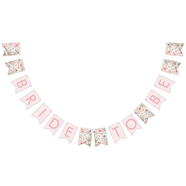Brud Att Bli Girlang Banner med Rosa Vildblommor Vimplar (Alla)
