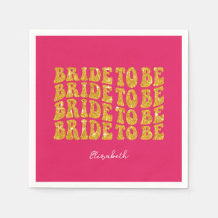 Brud att bli guld glittertext med namn, rosa pappersservett
