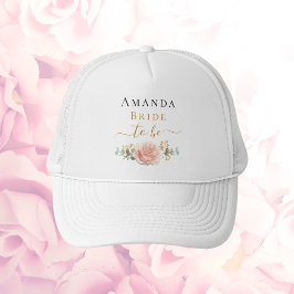 Brud att bli rose gold blommig eukalyptus grönska keps