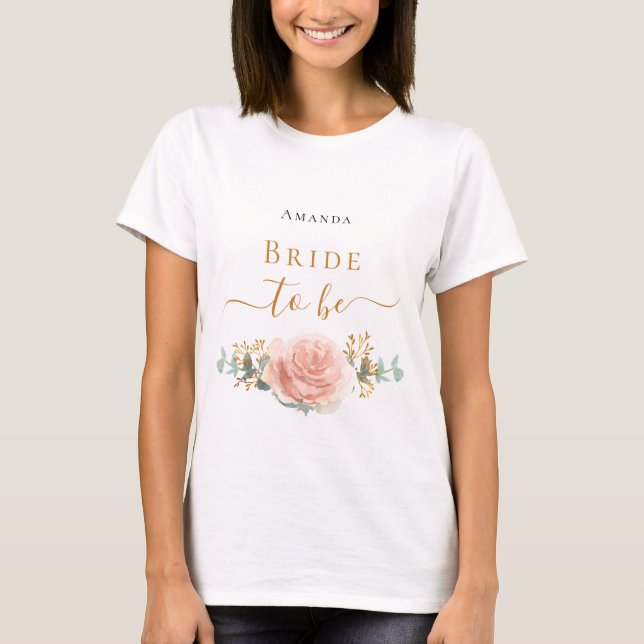 Brud att bli rose gold floral eukalyptus grönska t shirt (Framsida)