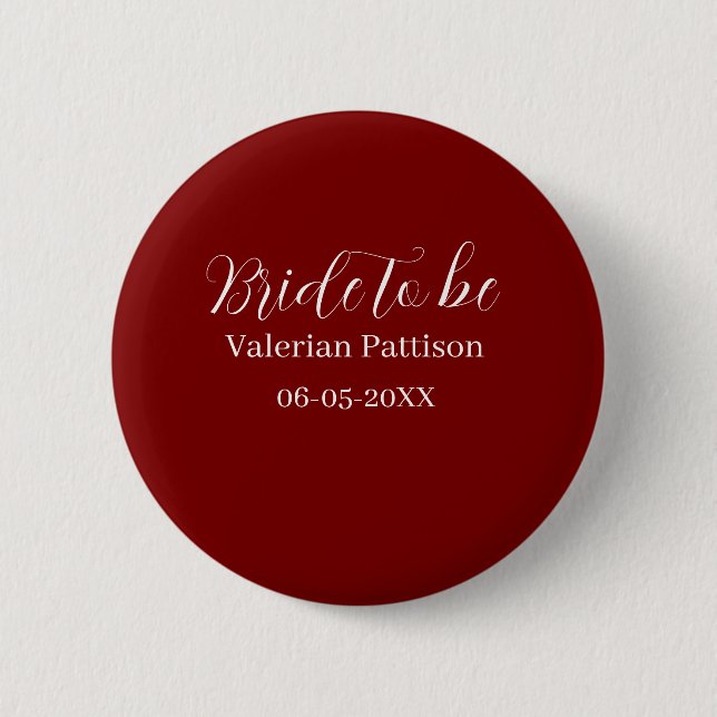 Brud att vara namn datum mauve vit bröllopsfest vi knapp (Framsida)
