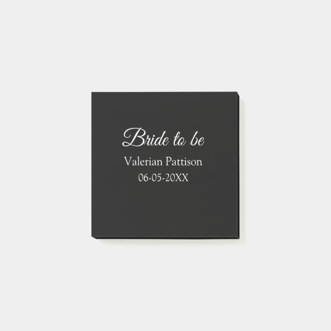 brud att vara namn datum svart vit bröllopsfest vi post-it block (Framsida)