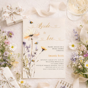 Brud att vara vildblomma gul beige bröllopsdusch inbjudningar