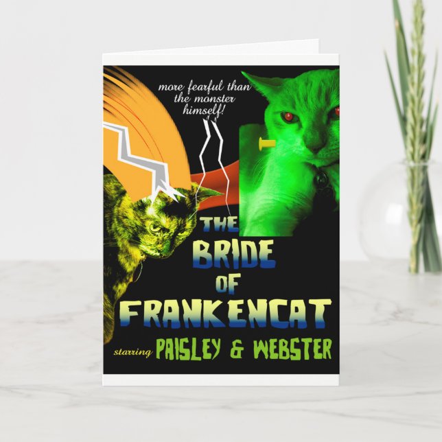 Brud av det Frankencat Halloween kortet Kort (Framsida)