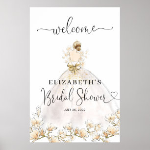 Brud Blond Klänning Blommig Välkomst Bröllopsfest Poster