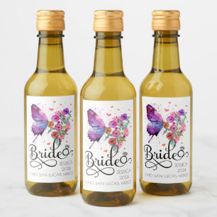 Brud boho Blommig Fjäril Namn Mini Vin Etikett