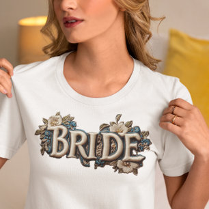 Brud Broderad Falsk Lapp Blommig T Shirt