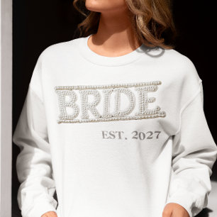Brud Broderad Falsk Pärlon Broderad Lapp T Shirt