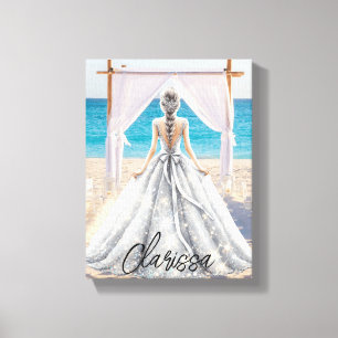 Brud Bröllop Dag Strand Bröllop Elegant Klänning B Canvastryck