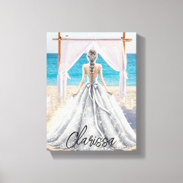 Brud Bröllop Dag Strand Bröllop Elegant Klänning B Canvastryck (Framsida)