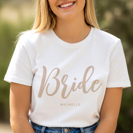 Brud Bröllop Personligt Namn Beige Vitt T Shirt