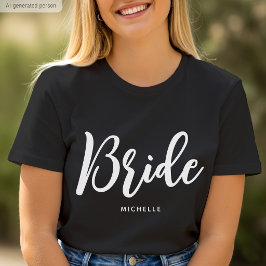 Brud Bröllop Personligt Namn Svart Vitt T Shirt