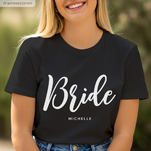 Brud Bröllop Personligt Namn Svart Vitt T Shirt
