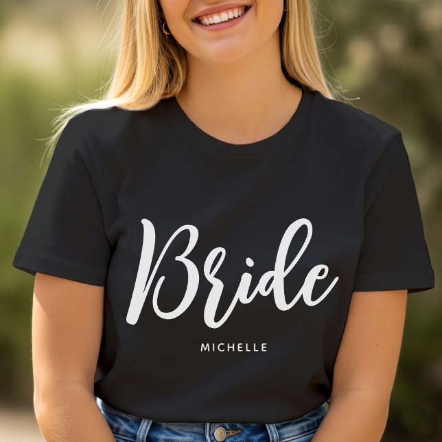 Brud Bröllop Personligt Namn Svart Vitt T Shirt (Skapare uppladdad)