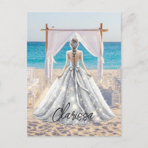 Brud Bröllopsdag Strandbröllop Elegant Klänning Br Vykort