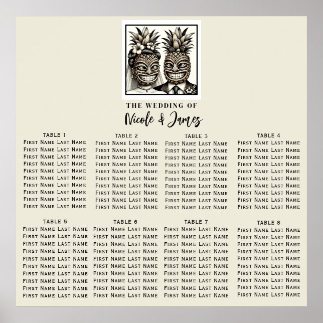 Brud & Brudgum Aloha Pineapple Tiki Bröllopsplats Poster (Framsidan)