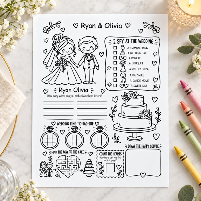 Brud & Brudgum Bröllopsfärgläggningsaktivitetsblad (Bride & Groom Wedding Coloring Activity Sheet
)
