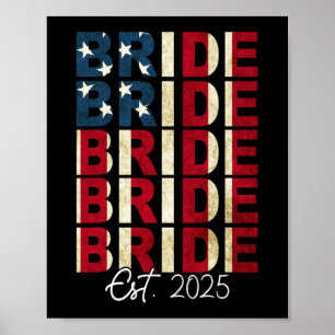Brud Brudgum Est. 2025 USA Flagga Nygifta Par Poster