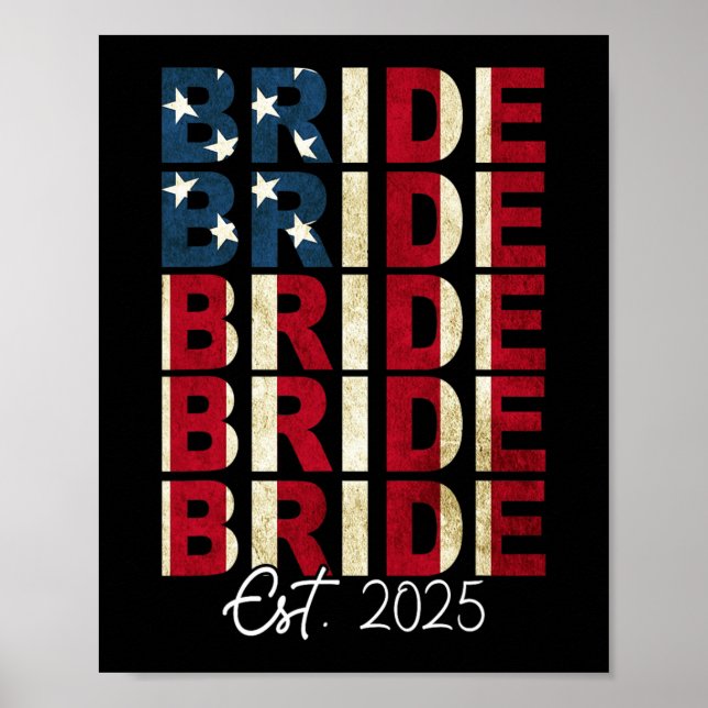 Brud Brudgum Est. 2025 USA Flagga Nygifta Par Poster (Framsidan)