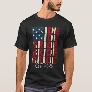 Brud Brudgum Est. 2025 USA Flagga Nygifta Par T Shirt