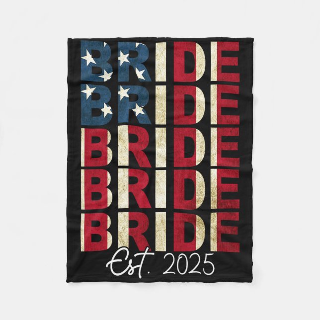Brud Brudgum Est. 2025 USA:s flagga Nygifta par Fleecefilt (Framsidan)