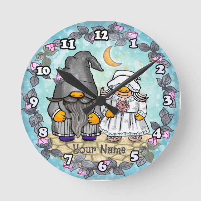 Brud & Brudgum gnome  Rund Klocka (Framsida)