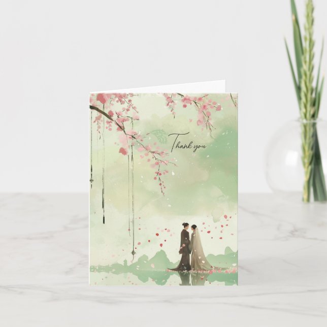 Brud & Brudgum Grön Tema Bröllop Tack Kort (Framsida)