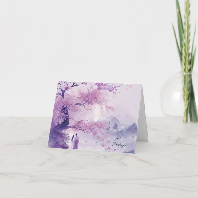 Brud & Brudgum Lavendel Tema Bröllop Tack Kort (Framsida)