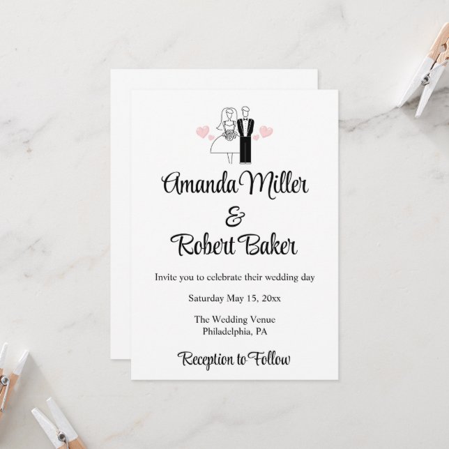 Brud & Brudgum Pojkvän Bröllopsinbjudan Inbjudningar (Fram/Back In Situ)