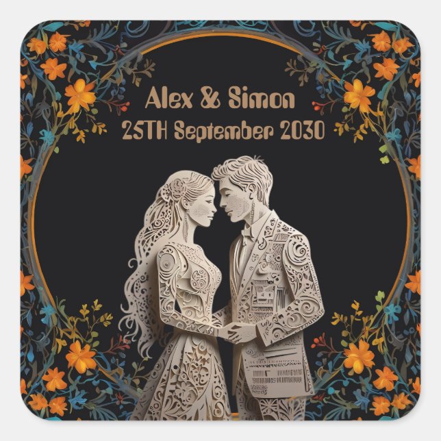 Brud & Brudgum Royal Classic Fyrkantigt Klistermärke (Framsida)