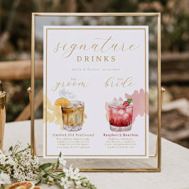 Brud & Brudgum Signaturdrycker Vattenfärg Cocktail Poster