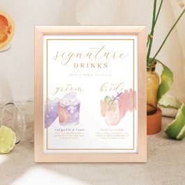 Brud & Brudgum Signaturdrycker Vattenfärg Cocktail Poster