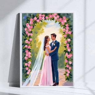 Brud & Brudgum Trädgårdsbåge Blommig Bröllopsmål Poster